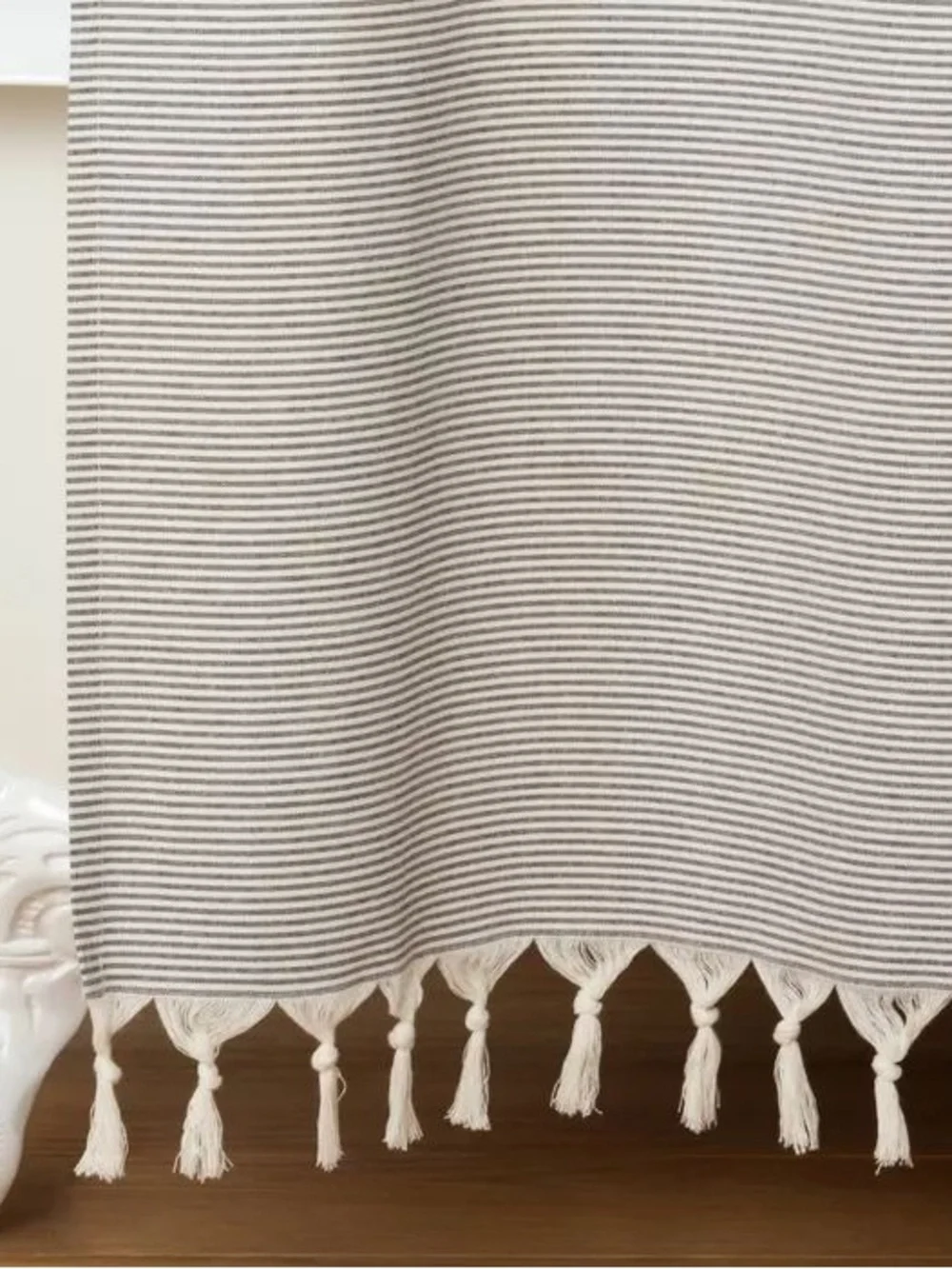 Hearth & Hand Striped Fringe Shower Curtain - White and Gray